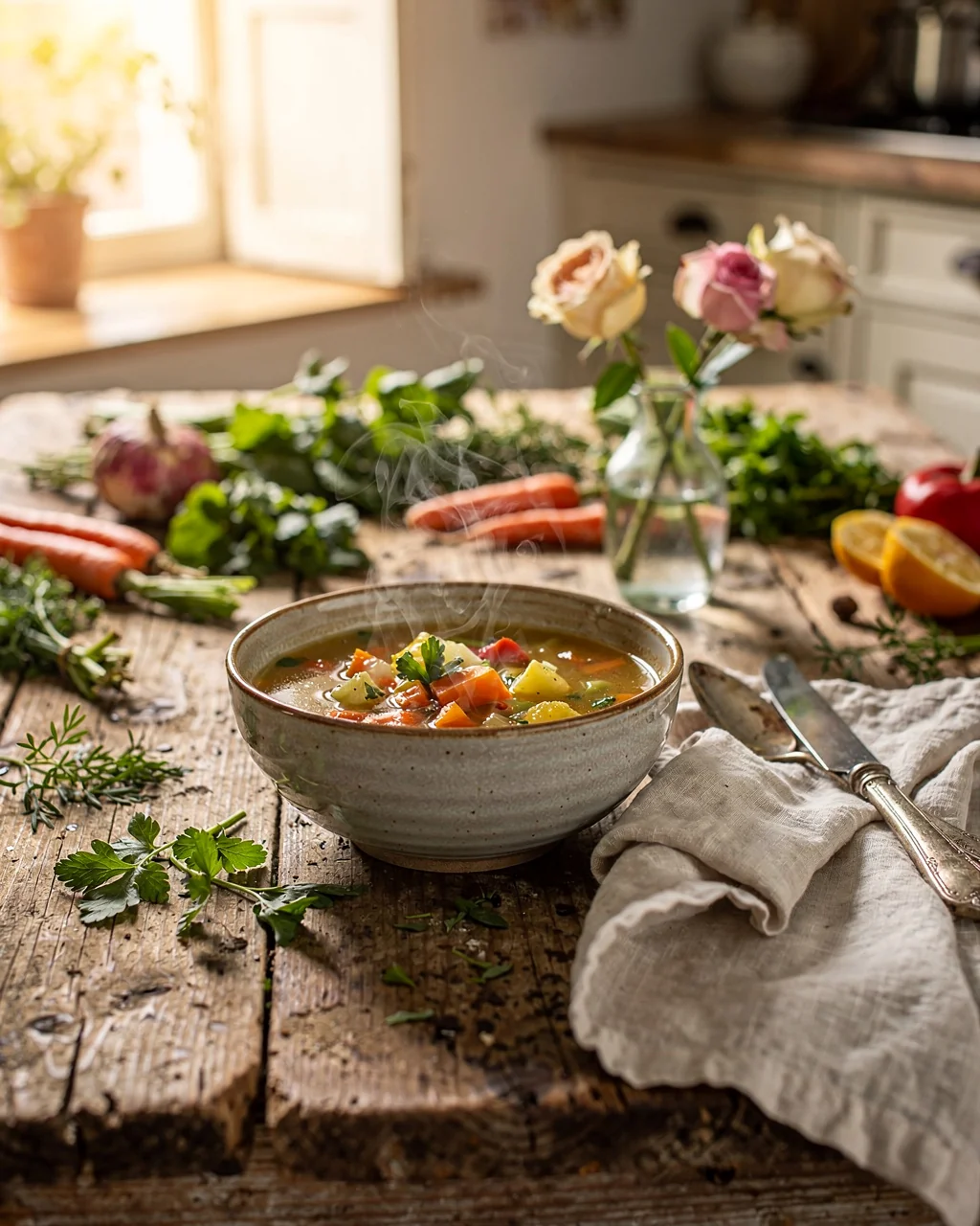Table dressée pour un repas de saison