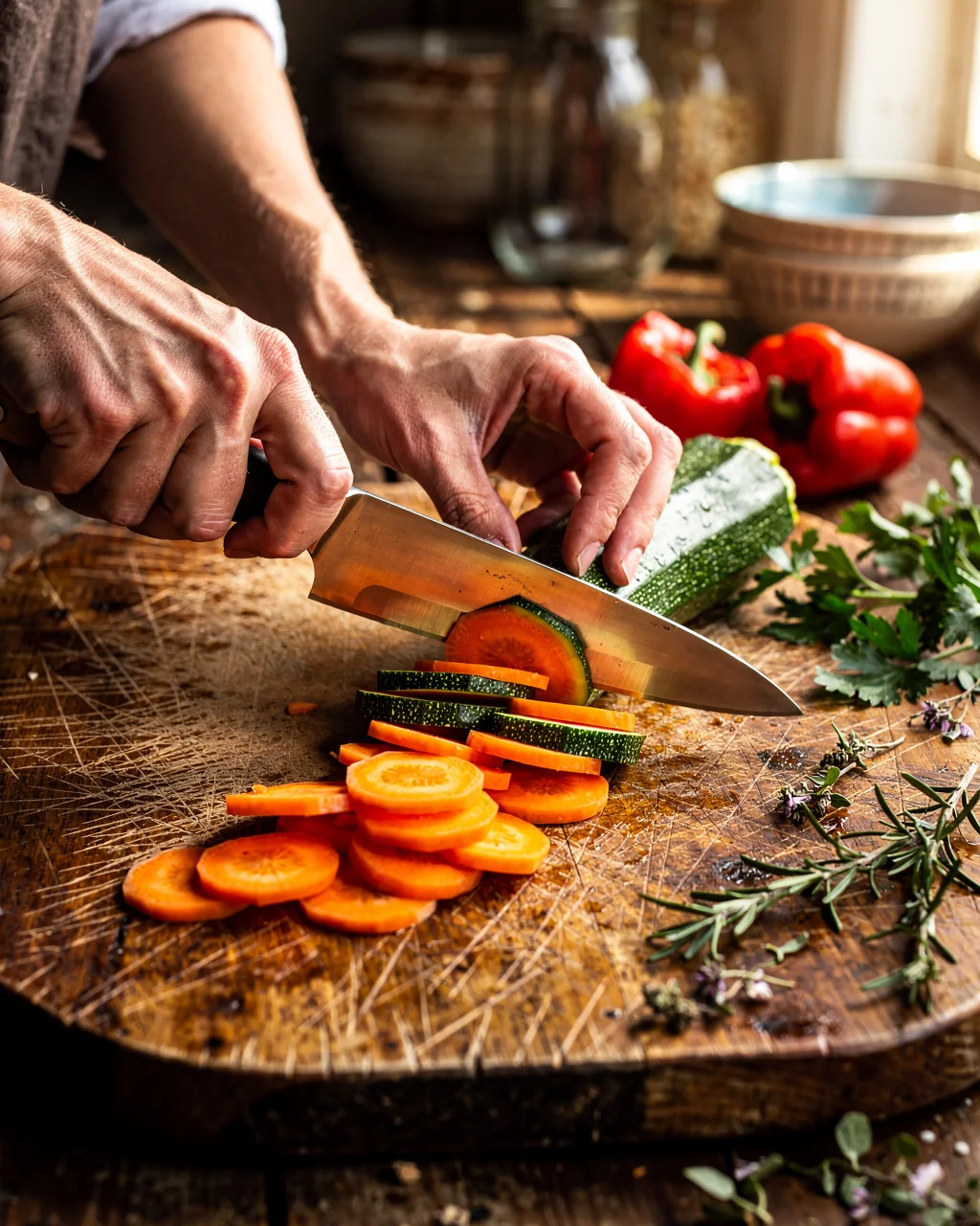 Mains préparant des légumes de saison