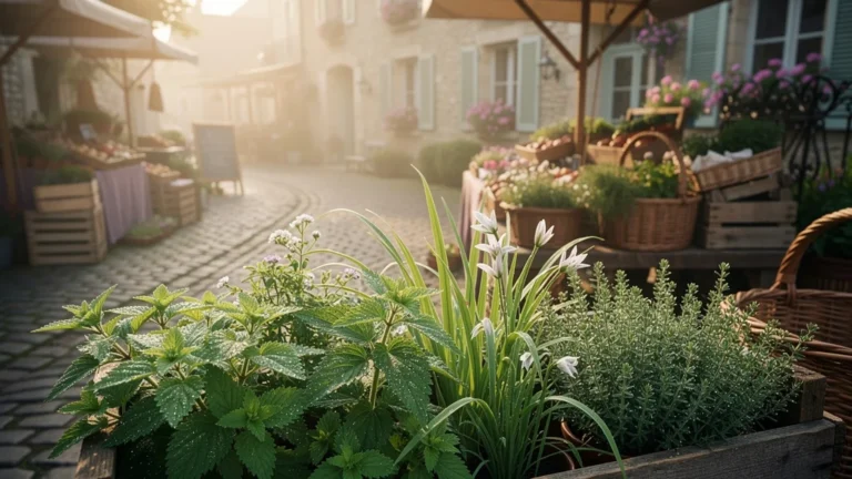 Marché de Giverny avec herbes folles fraîches pour cuisiner, ambiance authentique et naturelle