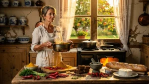 Cuisine normande traditionnelle fusionnée avec des épices de curry exotiques dans une cuisine authentique
